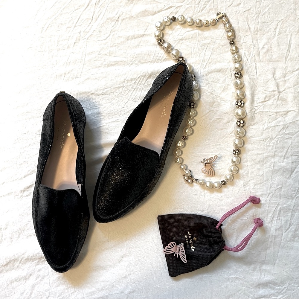 Kate Spade ‘Calliope’ Glitter Loafers Pointed Toe Flats